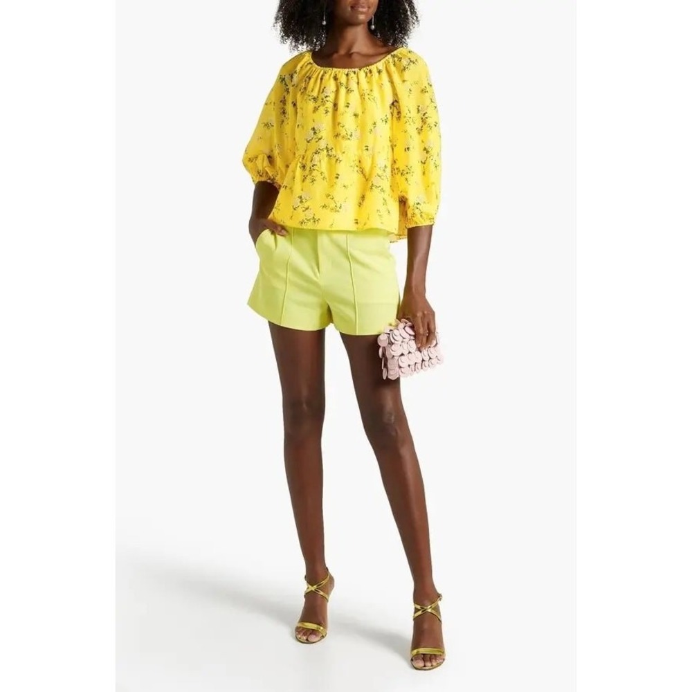 Alice + Olivia Blouse Top Womens Medium Yellow Floral‎ Alta Silk Cotton Peasant